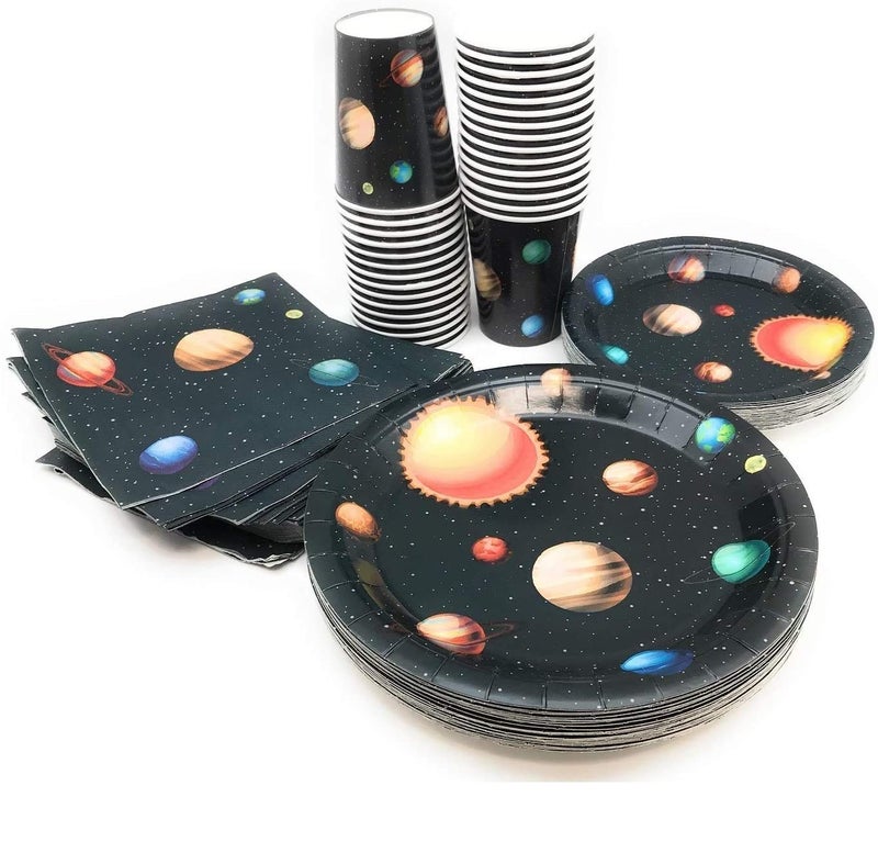 Oojami Outer Space Birthday Party Pack Outer Space 9" Dinner Paper Plates 7" Dessert Paper Plates 9 oz Cups 3 Ply Napkins Outer Space Party Theme - Image 1